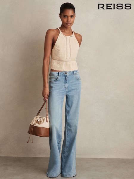 Reiss Cream May Cotton Crochet Tie-Back Cropped Top (F67125) | £148