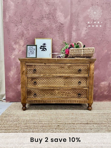 Kirei Home Natural Three Drawer Mango Wood Chest of Drawers (F67177) | £595