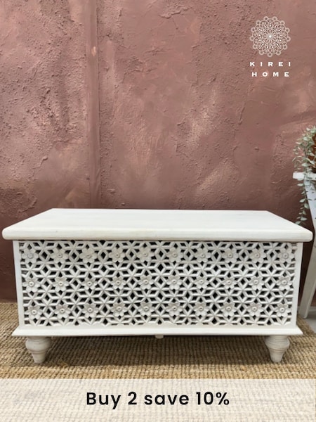 Kirei Home White Hand Carved Mango Wood Storage Box (F67178) | £345