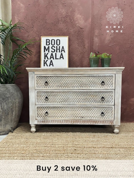 Kirei Home White Three Drawer Mango Wood Chest of Drawers (F67181) | £595