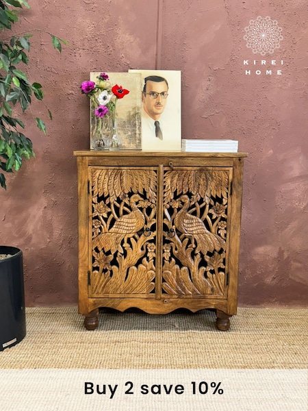 Kirei Home Natural Hand Carved Mango Wood Peacock Sideboard (F67190) | £645