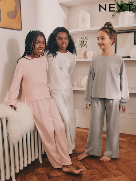 Pink/Ecru/Grey Wide Leg Pyjamas 3 Pack (3-16yrs) (F67196) | £32 - £41