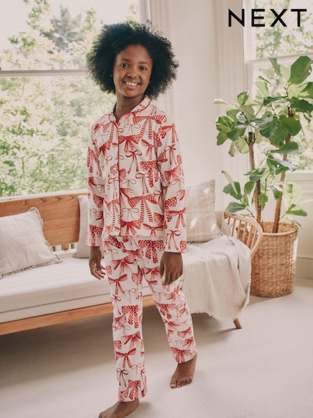 Red/White Bow Print Button Through Pyjamas (3-16yrs) (F67201) | £17 - £21