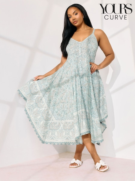 Yours Curve Green Hankyhem Border Dress (F67210) | £39