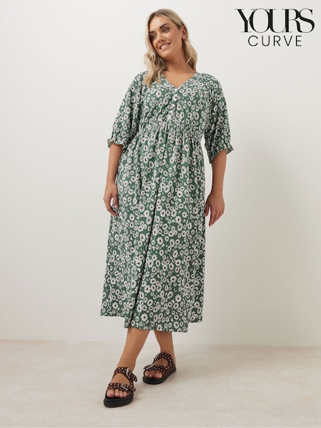 Yours Curve Green Raglan Prairie Dress (F67227) | £37