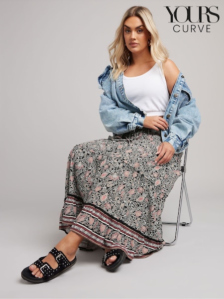 Yours Curve Black Tiered Boho Skirt (F67233) | £31