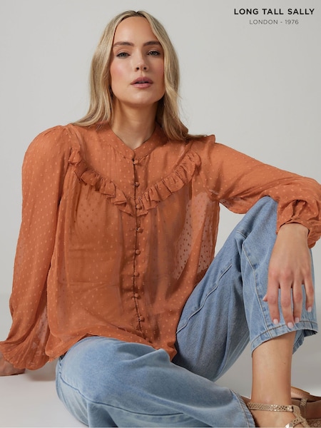 Long Tall Sally Pink Dobby Frill Blouse (F67234) | £30