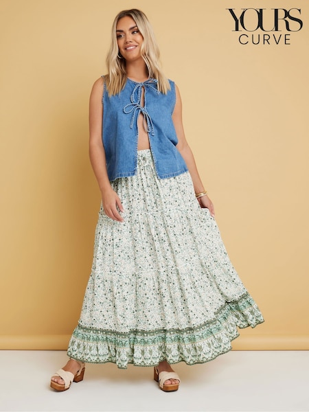 Yours Curve Green Tiered Boho Skirt (F67236) | £31