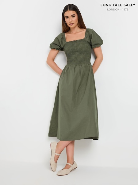 Long Tall Sally Grey Puff Sleeve Shirred 100% Cotton Dress (F67239) | £39