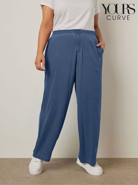 Yours Curve Blue Button Front Chambray Trousers (F67254) | £29