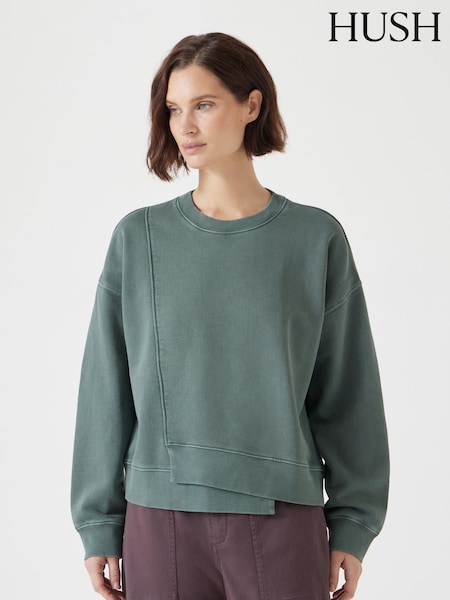 Hush Green Asymmetric Layered Washed 100% Cotton Sweatshirt (F67273) | £70