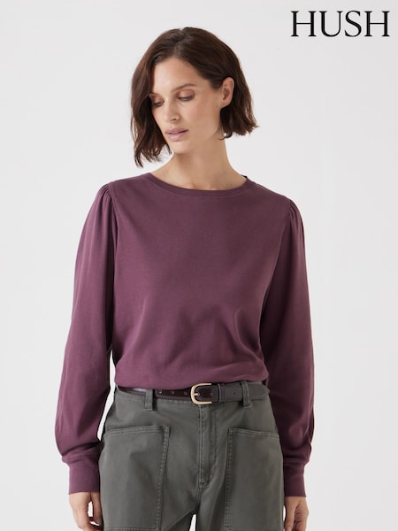 Hush Red Emily Puff Sleeve 100% Cotton Jersey Top (F67275) | £40