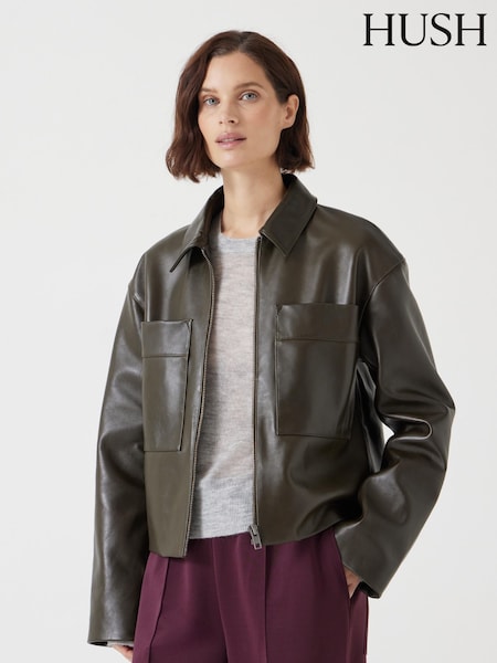 Hush Green Zip Front Leather Jacket (F67285) | £300