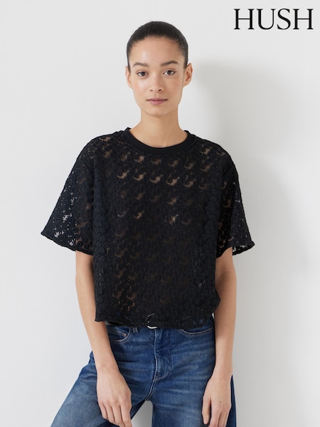 Hush Black Embroidered Floral T-Shirt (F67286) | £70