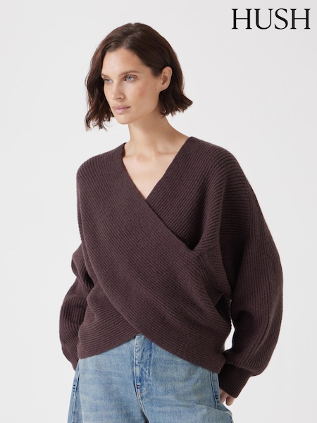 Hush Brown Bronte Cross Front Knit Jumper (F67312) | £89