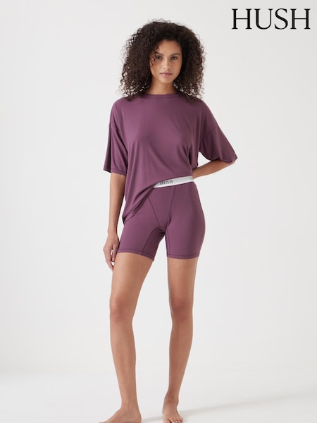 Hush Purple Ribbed Viscose Boxer Short Pyjamas Set (F67343) | £55