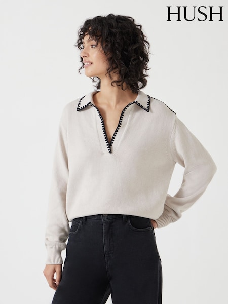 Hush Cream Whipstitch Collar 100% Cotton Jumper (F67360) | £90