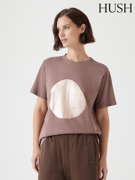 Hush Pink Metallic Print Oversized Graphic 100% Cotton T-Shirt (F67361) | £40