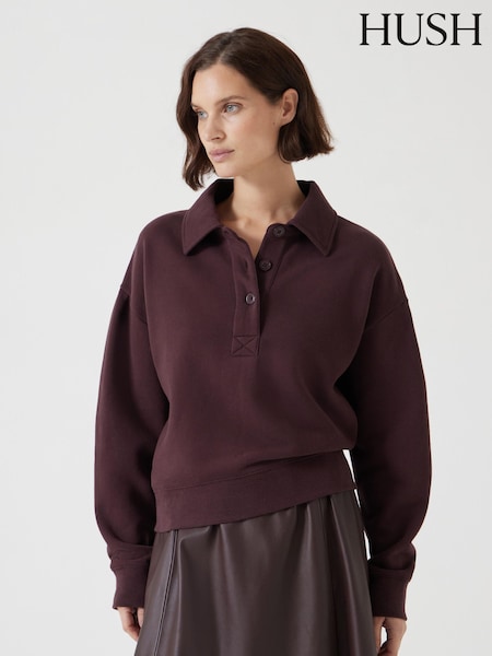 Hush Purple 100% Cotton Cropped Polo Sweatshirt (F67364) | £70