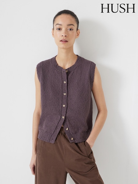 Hush Brown 100% Cotton Textured Button Through Tank Top (F67380) | £80