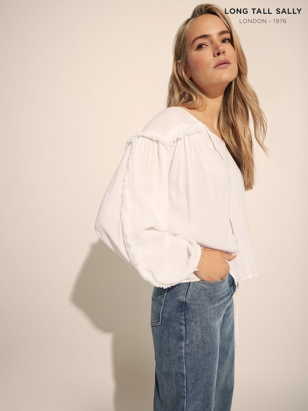 Long Tall Sally Cream Raw Edge Tie Neck Blouse (F67396) | £39