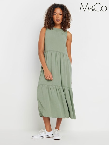 M&Co Green Acid Wash Sleeveless Tiered Dress (F67414) | £39