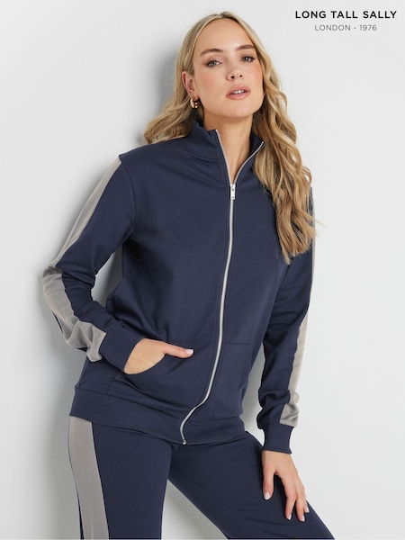 Long Tall Sally Blue Side Panel Zip Up  100% Cotton Sweatshirt (F67425) | £33