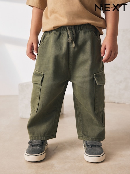 Khaki Green Washed Wide Leg Cargo Trousers (3mths-7yrs) (F67451) | £13 - £15
