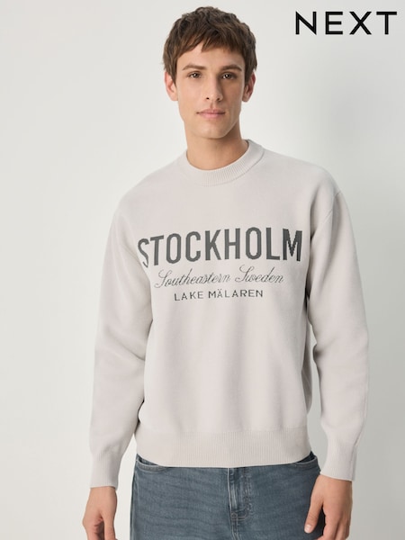 Neutral Relaxed Fit Stockholm Graphic Print Crew Jumper (F67454) | £36