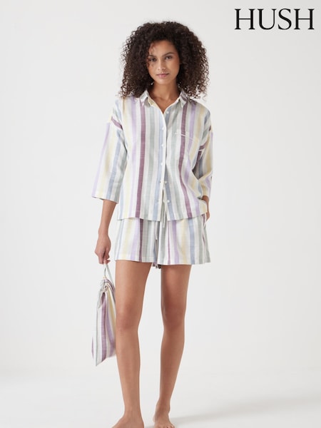 Hush White/Grey Rudie Stripe Short Pyjamas Set (F67464) | £65