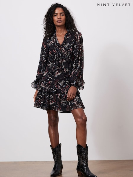 Mint Velvet Black Abstract Print Mini Dress (F67483) | £65