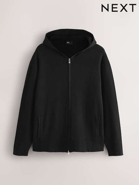 Black Relaxed Fit Premium Knit Zip-Through Hoodie (F67484) | £48