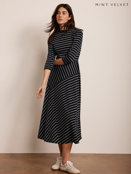 Mint Velvet Blue Striped Midi Dress (F67490) | £110