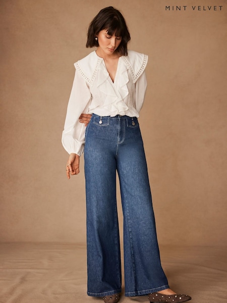 Mint Velvet Blue Palazzo Wide Jeans (F67494) | £99