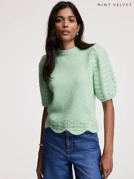 Mint Velvet Green Short Sleeve Knit Top (F67520) | £89