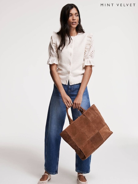 Mint Velvet White Broderie Sleeve Cardigan (F67540) | £99