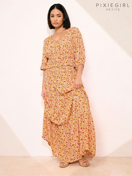 PixieGirl Petite Orange Tiered Maxi 100% Cotton Skirt (F67543) | £34