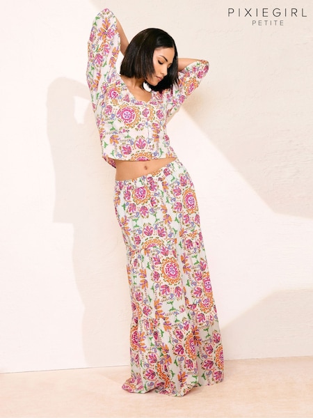 PixieGirl Petite Pink Tiered Maxi 100% Cotton Skirt (F67548) | £34
