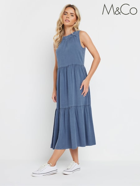 M&Co Light Blue Petite Acid Wash Tassel Detail Maxi Dress (F67568) | £39