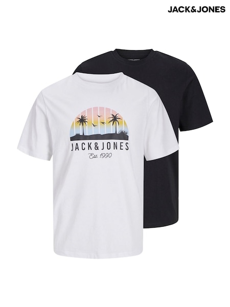 JACK & JONES Black 2 Pack Short Sleeve Printed T- Shirts (F67584) | £24