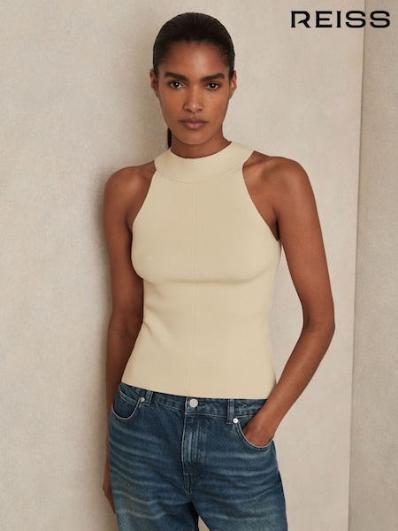Reiss Ivory Lacey Rib Knit High Neck Vest (F67629) | £88