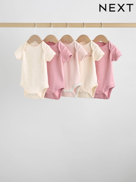 Pink Heart Baby Short Sleeve Bodysuits 5 Pack (F67644) | £15 - £17