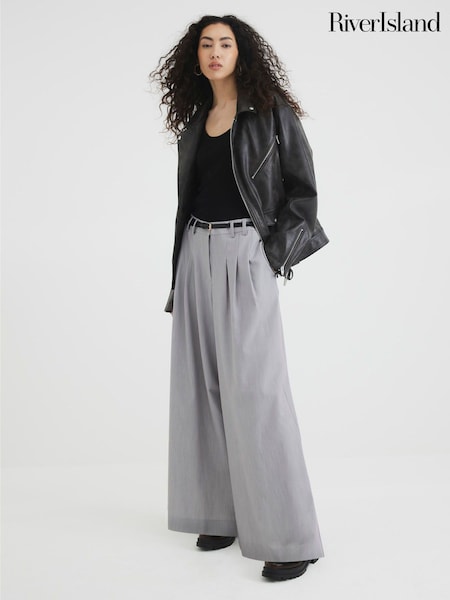 River Island Grey Belted Wide Leg Trousers (F67700) | £45