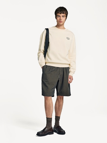 Universal Works Blue Pleated Track Check Seersucker Shorts (F67711) | £155