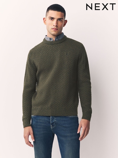 Green Basketweave Regular Fit Mock Shirt Jumper (F67847) | £42
