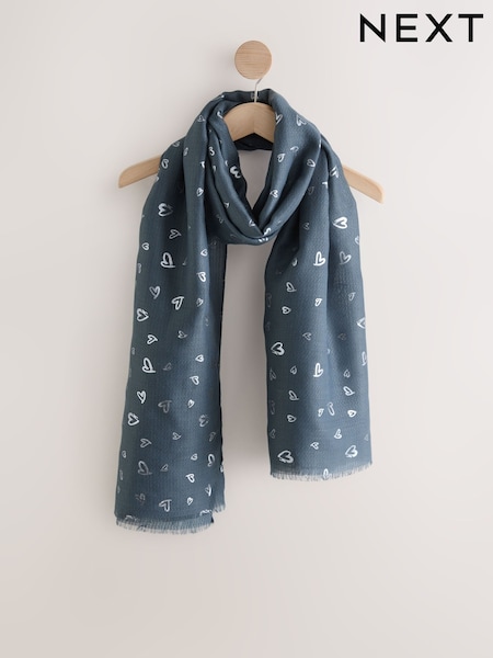 Grey Foil Heart Motif Lightweight Scarf (F67850) | £11