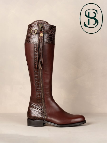 The Spanish Boot Company Brown Tall Spanish Riding Boots Mock Croc (F67861) | £325