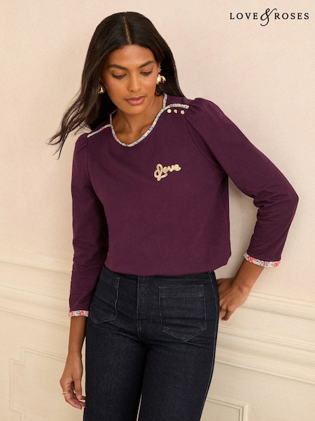 Love & Roses Burgundy Crew Neck Jersey Top (F67980) | £29