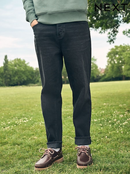 Black Regular Tapered Fit Authentic Stretch Denim Jeans (F68070) | £30