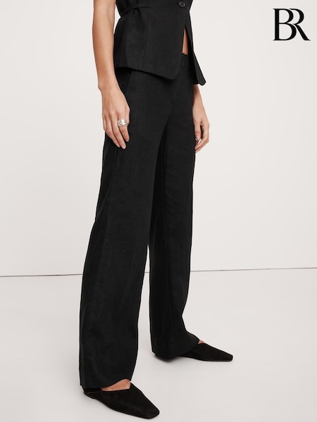Banana Republic Black Everyday 100% Linen Mid Rise Wide-Leg Trousers (F68104) | £95